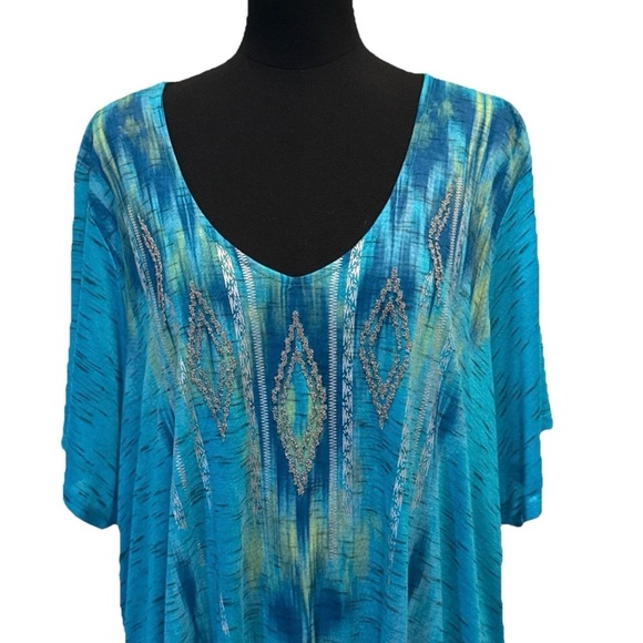 Avenue Women’s Multicolor V-Neck Tie-Dye Beaded Blouse, Size 30/32 - Picture 10 of 13
